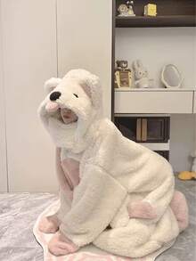 秋冬卡通印花涤纶睡裙，长袖，拉链，略有弹性 - 舒适的毛绒角色扮演服装，适合万圣节、圣诞节和派对穿着 - 彩色 - 查看 7