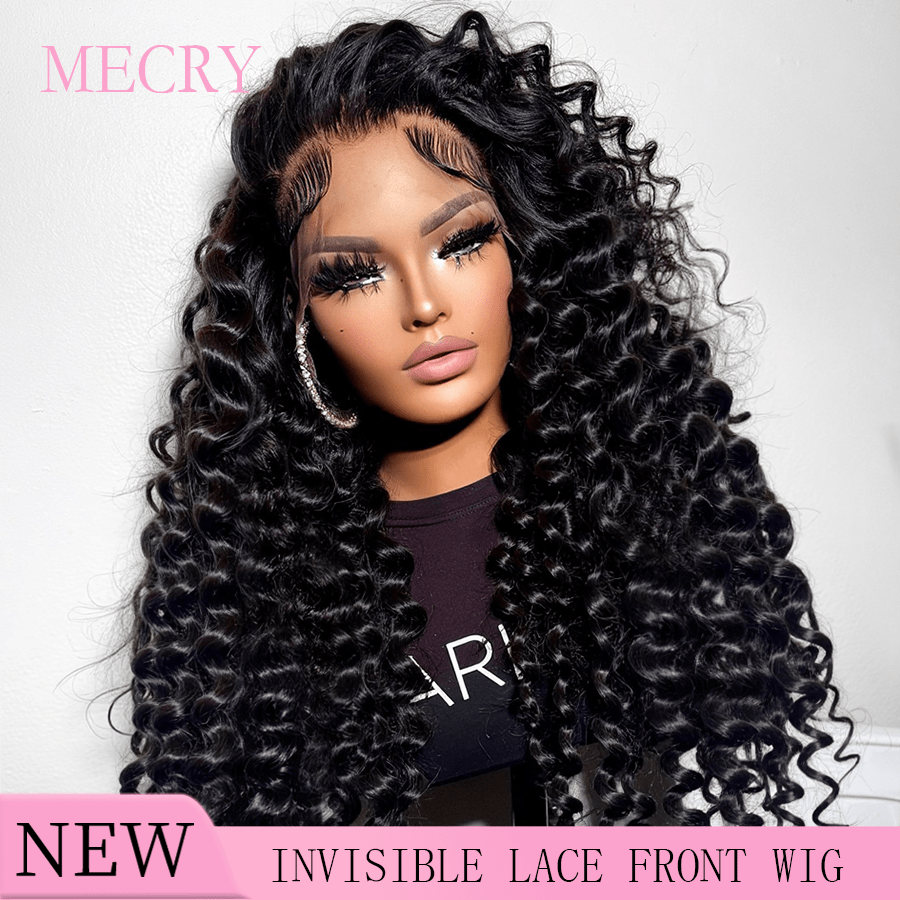 MECRY Pelucas de cabello humano con encaje frontal HD de onda profunda suelta, sin pegamento, de 10 a 36 pulgadas, con densidad del 200%, rizos sueltos, aptas para principiantes, de cabello mezclado