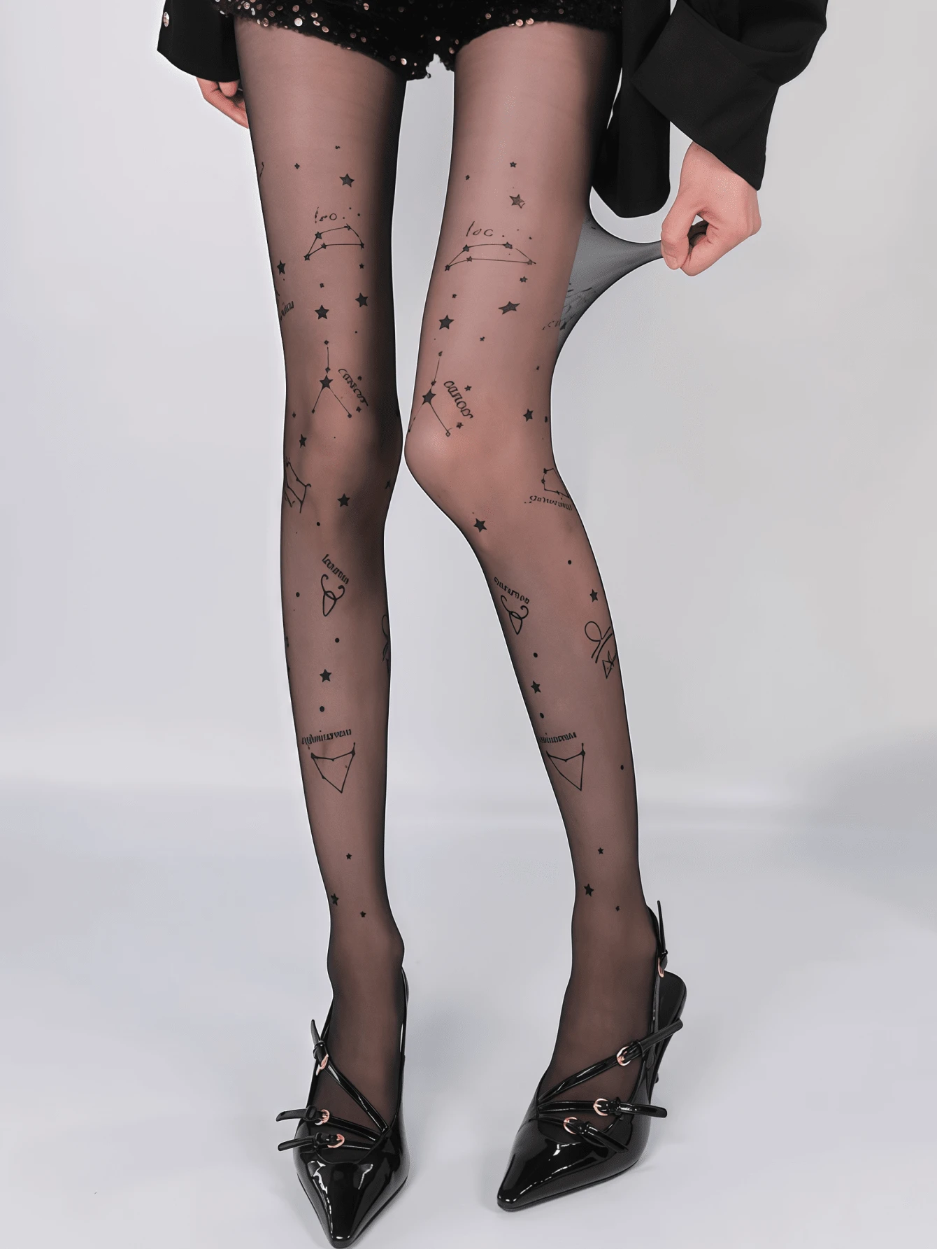 1pc Zodiac Print Sheer Tights (XS-XXL) - Constellation Pattern Black Tights, Mysterious & Personalized For Everyday Magic