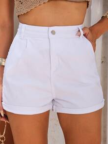Manon Store Women's Black/Sand/White/Nude High Waist Tailored Twill Shorts - 白色 - 查看 7