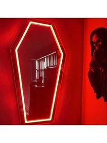 1pc Coffin-Shaped Mirror Neon Light, Size: 42.4cm/16.7in*23cm/9in. Unique Coffin-Shaped Mirror Neon Light Creates A Mysterious Atmosphere, Suitable For Personalized Space Decoration. USB Powered With Dimming Switch, Applicable For Bedroom, Studio And Holiday Party Setup. - A - View 13
