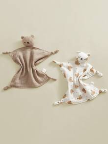 2 miếng khăn ợ cho bé bằng cotton mềm thoáng khí, họa tiết gấu hoạt hình, đa năng - Nhiều màu - Xem 2