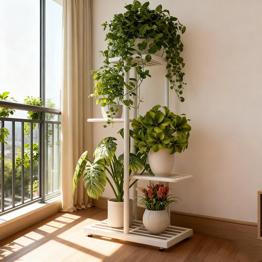 6/5/4 Tier Plant Stand - Home Garden Decor & Plant Storage Rack - Creative Pot Organizer Stunning Design, Perfect For Indoor/Outdoor Decor Space-Saving Indoor/Outdoor Plant Stand - 四層白色 - 查看 1