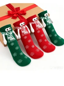 1 Pair 3D Eye Cartoon Christmas Socks With Magnetic Design - Cute Hand-In-Hand Mid-Calf Socks - Multicolor - View 5