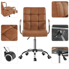 Butterslay 1PC Mid-Back PU Leather Office Desk Vanity Chair 360° Swivel Rolling Height Adjustable Armrests Lumbar Support Large Seat For Home Office Bedroom, Black/White/Pink/Brown/Retro Brown - 棕色 - 查看 4