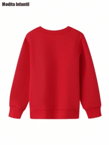 KID004Boys' Autumn And Winter Stylish Fleece Sweatshirt Featuring Christmas-Themed Prints of Santa Claus And Reindeer, Perfect for Casual Wear with Long Sleeves. - Rojo - Ver 2