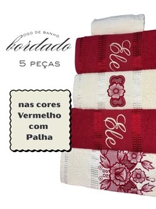 Richilieu Embroidered Plush Bath Towel Set, 5 Pieces, 100% COTTON - 紅色 - 查看 2