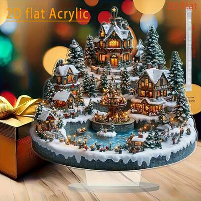 Bohemian Style Acrylic Christmas Village Desktop Decor - Ideal For Holiday Atmosphere In Home, Cafe, Office Desk And Bedroom
