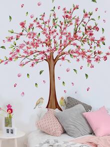 3pcs/2pcs/1PC Peach Tree Leaf Bird Wall Stickers, Pink Plum Blossom Branch Bird Wall Stickers, Cartoon Girl Back Plant Flower Butterfly Wall Stickers, Living Room Background Wall Home Decor Self-Adhesive Wall Stickers, Children's Room Decor Wall Sticker Mural, Self-Adhesive Wall Art Stickers Wall Decor