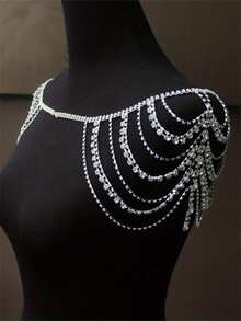 1pc Fashionable Sexy Water Drop Pendant Shoulder Chain, Romantic Bridal Wedding Party Bling Dress Accessory, Women Body Chain - Silver - View 2