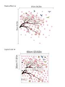 3pcs/2pcs/1PC Peach Tree Leaf Bird Wall Stickers, Pink Plum Blossom Branch Bird Wall Stickers, Cartoon Girl Back Plant Flower Butterfly Wall Stickers, Living Room Background Wall Home Decor Self-Adhesive Wall Stickers, Children's Room Decor Wall Sticker Mural, Self-Adhesive Wall Art Stickers Wall Decor
