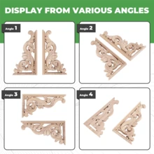 2pcs Left+Right(Each 1pcs) Vintage Wooden Carved Corner Onlay Furniture Wall Decor Unpainted Frame Applique - 彩色 - 查看 8