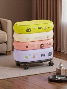 1 pieza Papelera con tapa de diseño de gato de dibujos animados de dopamina, papelera móvil de doble compartimento delgada, papelera de basura de alta gama con estilo retro de gran capacidad para la sala de estar, dormitorio, cocina, oficina