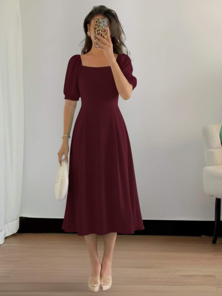 Milimetrica Elegant Loose Pregnancy Women's Midi Dress With Evangelical Princess Sleeves Congregate - 紅木色 - 查看 1
