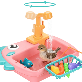 二合一 PVC 鸟浴喂食器，带水龙头 | 防漏鹦鹉淋浴盒和食物分配器 | 防咬设计，适用于长尾鹦鹉/麻雀 | 易于清洁的宠物鸟护理套装