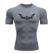 RASH GUARD SHIRT COMPRESSION T-SHIRT BAT 4 SHORT SLEEVE WORKOUT GYM - Grey - View 1