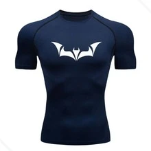 RASH GUARD SHIRT COMPRESSION T-SHIRT BAT 4 SHORT SLEEVE WORKOUT GYM - Màu xanh hải quân - Xem 1