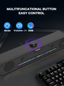 FANTECH Wireless Speaker, 1200mAh Rechargeable Battery, Wireless Charging, Ambient Light, Clock Alarm, Radio, Desktop Aesthetics Stuff - Black - View 8