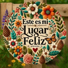 1pc 2D Flat Vintage Iron Sign Wall Decor - "My Happy Place" Spanish Quote Wall Art, Home, Restaurant, Bar, Cafe, Garage Decoration, Predrilled Holes, As Shown In Size - Multicolor - View 2