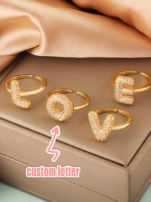 Customized Letter Ring,Bold Initial Letter Rings Adjustable, Jewelry Women Gold Statement Ring Personalized Engraved Women's Open Signet For Party Gold, Women, Fashion Gift Band Initials - Letters Stacking With ,Christmas Gifts, Holiday Gifts, Birthday Gifts