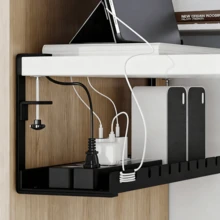 Under Desk Cable Management Tray, No Drill Metal Mesh Cable Organizer With Clips For Installation, 3-Slot Cable Tray With Desktop & Under Desk Wire Organizer, Adjustable Cable Management Rack For Home Office Standing Desk