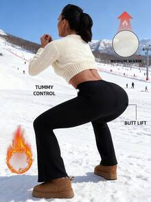 女士高腰保暖修身锥形裤 - 四向弹力冬季长裤，收腹提臀，柔软弹力腰带和束口裤脚，适合健身、散步、轻度运动 - 优雅的冬季保暖裤（黑色） - 秋冬季保暖内衬长裤，可手洗或干洗，纯色设计，贴身剪裁，适合休闲和正式场合穿着，是训练和日常穿着的理想之选，女士冬季保暖打底裤，触感柔软。 - 黑色 - 查看 5