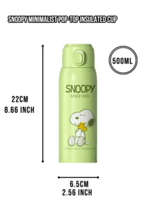 Snoopy Green Minimalist Pop-Top Insulated Cup - Long-Lasting Heat with Stainless Steel Inner, Leak-Proof via Built-In Silicone Gasket Lid, 500ML Capacity, Classic Snoopy &  Prints, Ideal 為 Snoopy Fans, Students & - 查看 4