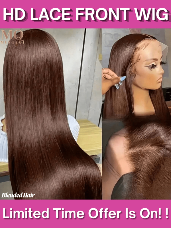 200% Density Glueless Lace Front Wig Human Blended Hair ,Free Ready To Wear Straight Wigs Human Blended Hair Brown Color Straight 5x5,4x4,13X4,13X6 HD Lace Closure Wigs Human Blended Hair Pre-Plucked With Baby Hair Brazilian Virgin Straight Human Blended Hair Wigs For Women Natural Hairline No Glue Fashion,Daily Life Wear Use