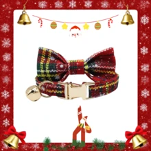 Collar de terciopelo acanalado para gato, collar con campana y lazo para mascotas, hebilla de aleación de zinc chapada en oro linda y duradera, fácil de ajustar y de liberación rápida, para uso diario, exterior y fiestas de cumpleaños y bodas (debido a cada lote de telas y hecho a mano, los colores pueden variar ligeramente, se envían al azar)