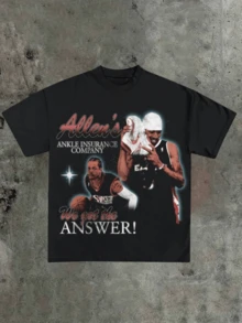 Camiseta informal para hombre con estampado gráfico de Allen Iverson "We got the Answer", Camiseta cómoda y suave de manga corta, 100 % algodón, 220 g, ideal para primavera y verano, unisex. - Negro - Ver 1