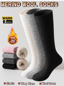 1/3 Pares de Meias Femininas Acima do Joelho, Meias Longas Brancas Grossas e Quentes em Mistura de Lã para Outono/Inverno, Adequadas para Uso Diário com Saias JK, Um Par de Meias Surpreendente e Confortável - Multicolorido - Ver 3