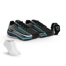 Kit Unissex Esportivo – Tênis Casual, Meia Confortável e Relógio Digital para Performance e Estilo - PRETO VERDE AGUA - Visão 1