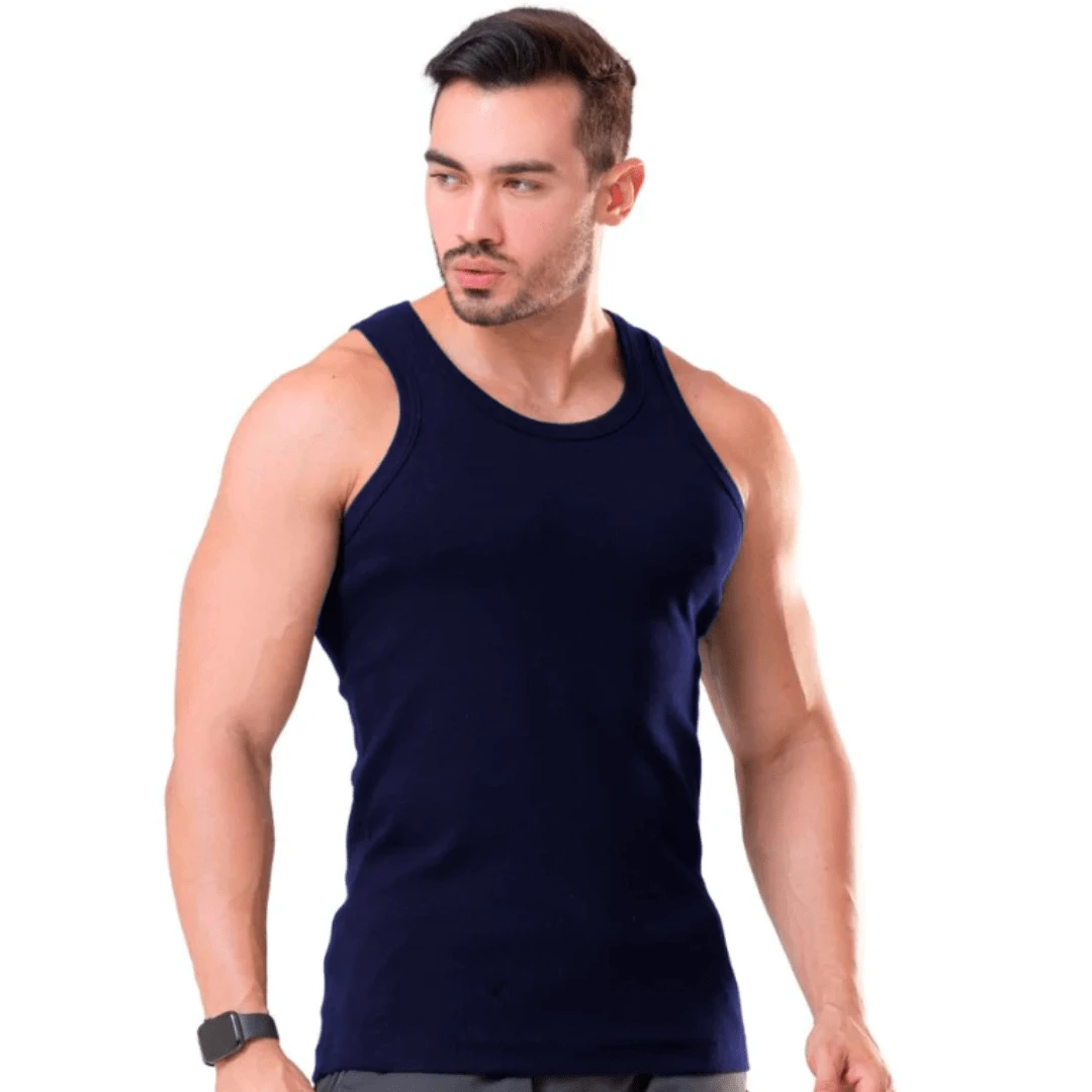 Basic American Ribbed Tank Top - Blau - Übersicht 1