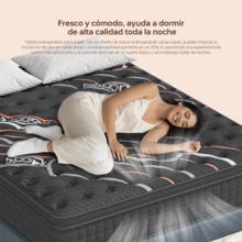 DreamFit Colchón Híbrido En Caja,Colchon Matrimonial 135CM*190CM*25CM,Ortopedico,Ergonómico,Espuma de Alta Densidad Memory Foam,,Antibacteriana,Antiácaros,Transpirabilidad,Antialérgico,Resistente a la humedad,Alivio de Presión y Extremadamente Cómodo,Firmeza Media,Certificado CertiPUR-US®, Economico,Colchones Resortes - Negro - Ver 8
