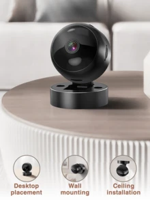 Mini WiFi Security Camera, 360° Rotation, Night Vision, Motion Detection, Wireless Indoor Monitor, Built-In Battery - Black - View 5