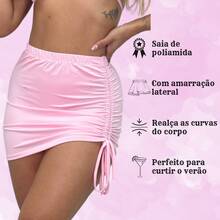 Beach Cover-Up Short Skirt With Side Adjustment For Women, Comfortable - 淺粉色 - 查看 4