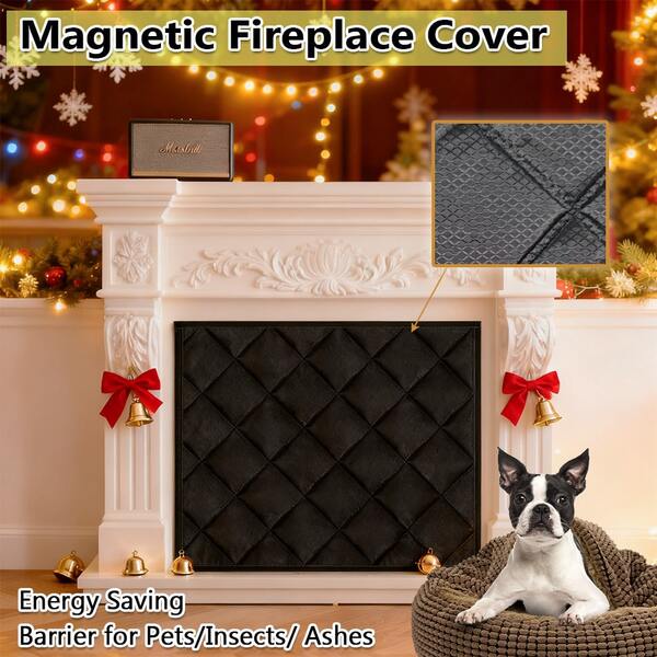 AIYYIPA AIYYIPA Magnetic Closure Fireplace Cover - Black Fireplace Screen With Built In Magnet, Fireplace Blocker Blanket Draft Stopper For Heat Loss , Home Heating Decoration, Petfriendly Home