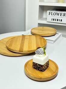 1pc 360° Rotating Wooden Tray, For Storing, Serving Food, Snacks, Beverages, Sushi, Steak, Pizza, Desserts, Cakes, Breads, Breakfast Tray, Coffee Tray, Tea Tray, Charcuterie Board - Yellow - View 2