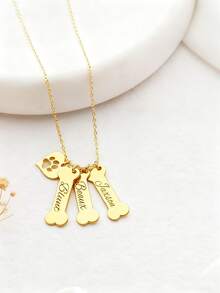 1 pieza Collar con colgante con forma de hueso con huella de mascota personalizada, colgante con forma de corazón, collar con nombre, joyería personalizada, collar unisex, collar personalizado, collar con nombre, se pueden personalizar de 1 a 3 nombres, regalos de Navidad personalizados, regalos de Halloween, regalos de cumpleaños, regalos para amantes de las mascotas, adecuado para regalos personalizados para familiares y amigos - Multicolor - Ver 10