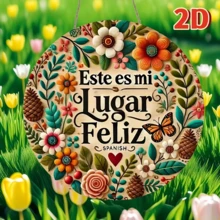 1pc 2D Flat Vintage Iron Sign Wall Decor - "My Happy Place" Spanish Quote Wall Art, Home, Restaurant, Bar, Cafe, Garage Decoration, Predrilled Holes, As Shown In Size - Multicolor - View 4