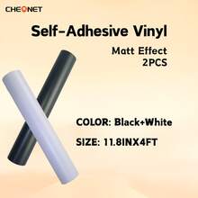 1pc Cheonet Permanent Adhesive Vinyl Matte/Glossy Colored Vinyl Sticker, Suitable For Party Decoration DIY - Black+White - View 27