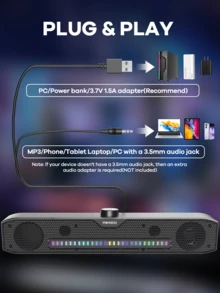 FANTECH Wireless Speaker, 1200mAh Rechargeable Battery, Wireless Charging, Ambient Light, Clock Alarm, Radio, Desktop Aesthetics Stuff - Black - View 6