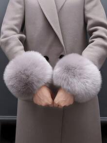 1 对女士超大号人造毛皮袖口，防风腕带 - 彩色 - 查看 8