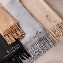 Personalized Tassel Scarf, Customizable Printed Name Or Initial, Multiple Colors Available (Beige, Brown, Gray, Black), Soft Winter Shawl, Elegant Unisex Gift, Comfortable And Fashionable Scarf - Multicolor - View 2