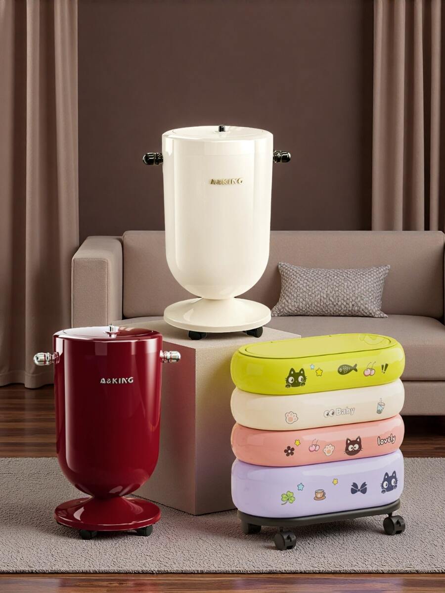 1 pieza Papelera con tapa de diseño de gato de dibujos animados de dopamina, papelera móvil de doble compartimento delgada, papelera de basura de alta gama con estilo retro de gran capacidad para la sala de estar, dormitorio, cocina, oficina