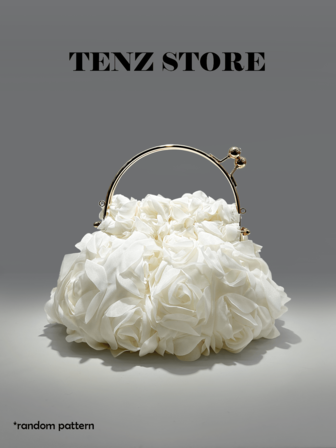 Women Elegant Cream White Rose Flower Decorated Evening Clutch Bag, Floral Pleated Satin Evening Clutch Party Bag Purse Handbag– Chic Chiffon Petal Handbag With Chain Strap, Fits ProMax Size Phone & Essentials, Perfect For Bride, Weddings, Dates, Proms, Holidays, Sorority Formals, Graduation Parties, Spring Galas, Cocktail Events, And Special Occasions (Random Pattern)