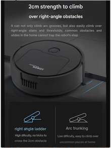 Robot de limpieza al vacío y trapeador 3 en 1, succión fuerte, 60 minutos de duración, delgado, bajo ruido, ideal para el cabello duro de mascotas y la limpieza diaria, cambio de dirección automático al encontrar obstáculos - barrido aleatorio, batería de litio de 400 mAh, carbonizado USB, limpiador de cabello de mascota