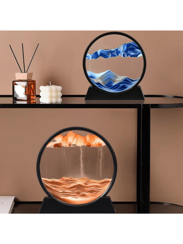 Peinture de sable 3D unique - Paysage de sable bleu et blanc dynamique sous dôme en verre, décoration de bureau, convient pour la maison et le bureau, 1 pièce ornement créatif relaxant, œuvre d'art de bureau haut de gamme