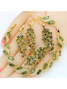5 قطع طقم مجوهرات من الأساور والأقراط والخواتم والقلائد المرصعة بالزركونيا، باللون الذهبي، هدية زفاف للنساء