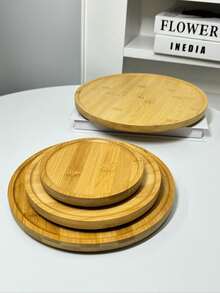 1pc 360° Rotating Wooden Tray, For Storing, Serving Food, Snacks, Beverages, Sushi, Steak, Pizza, Desserts, Cakes, Breads, Breakfast Tray, Coffee Tray, Tea Tray, Charcuterie Board - Yellow - View 5